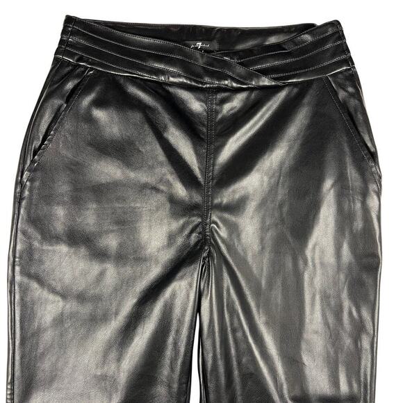 7 for All Mankind Vegan Faux Leather Ankle Pants Side Zip Cross Waist Size L - Picture 2 of 12